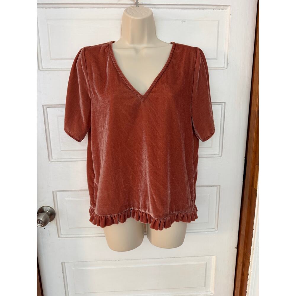 Madewell Velvet Tuliip-Sleeve Ruffle Orange Coral Size Small - Picture 2 of 11